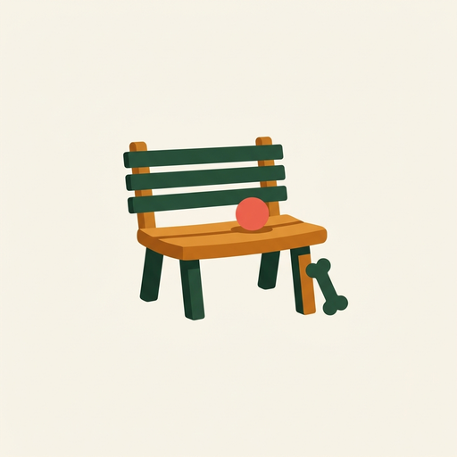 FetchBench logo: a park bench with a red ball and a bone