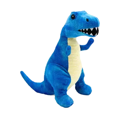 A blue plush dinosaur toy with a cream belly, real Bullymake product photo