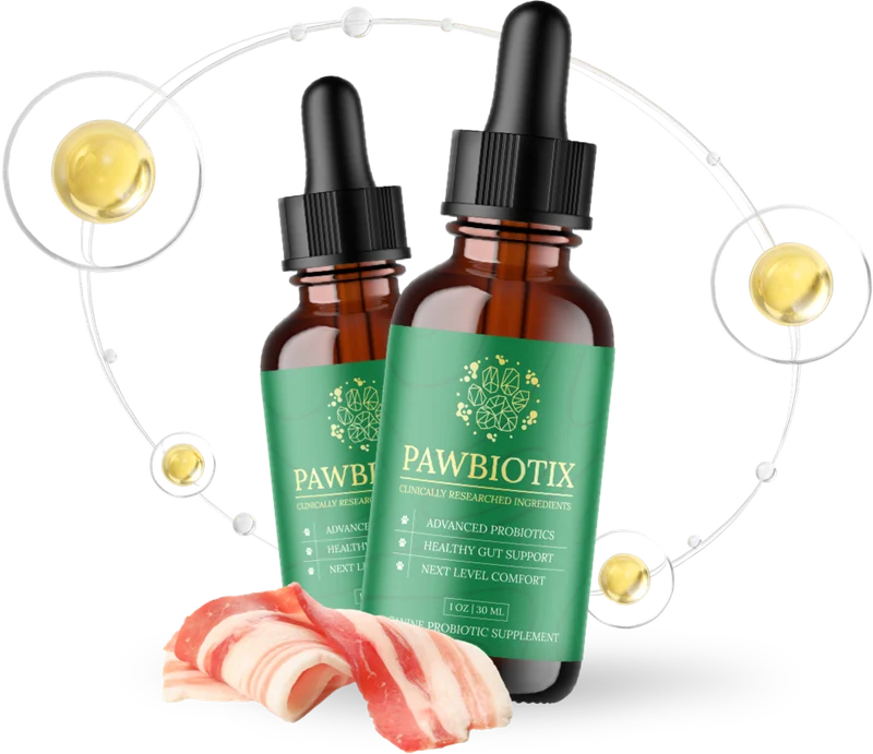 Two Pawbiotix dropper bottles photographed by the seller, the front label reading Advanced Probiotics, Healthy Gut Support, Next Level Comfort, 1 OZ, 30 ML